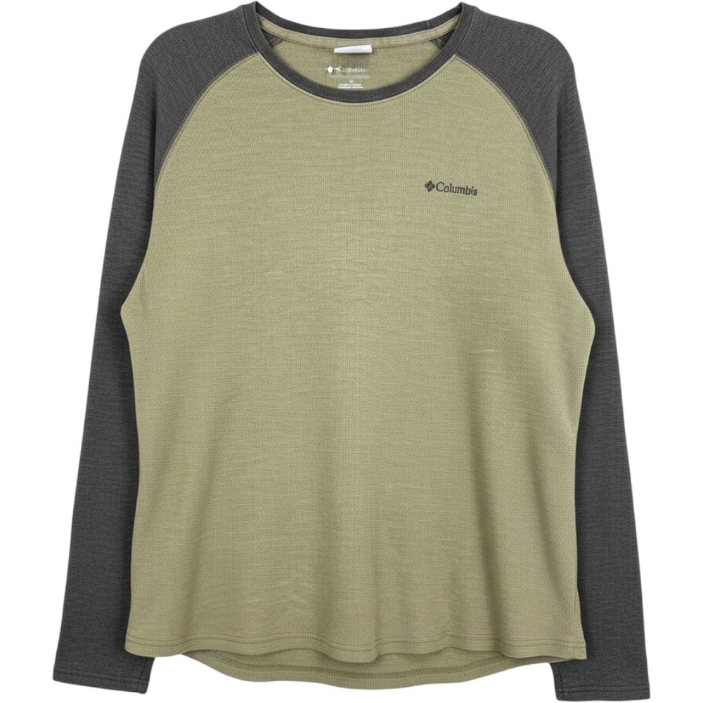 Columbia Thermal Shirt Green Grey Raglan Waffle Knit Long Sleeve Mens XXL XM0390